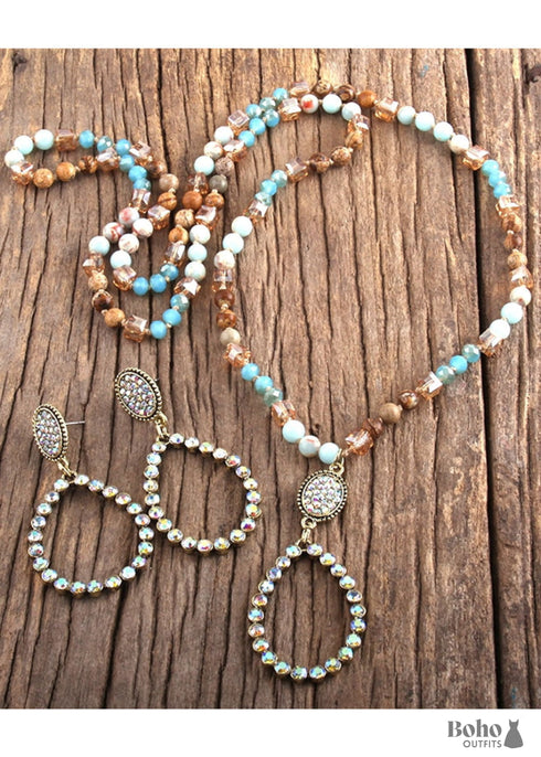 Boho Necklace, Jewelry Set, RH Amazonite Crystal Green Black Natural Stone